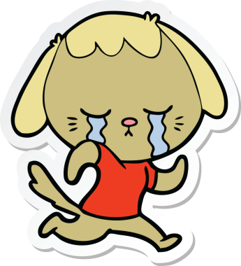 Bir insan tarafından çizilmiş şirin, ağlayan bir köpek yavrusunun çıkartması.