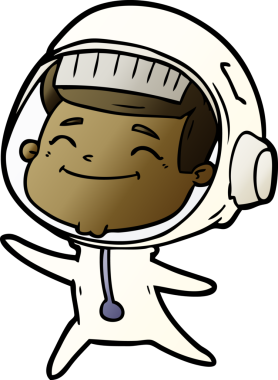 Bir insan tarafından çizilmiş mutlu astronot çizgi filmi.