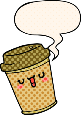 Çizgi roman tarzında bir insan tarafından çizilmiş konuşma balonlu kahveyi dışarı çıkar.