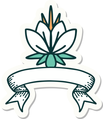 Bir insan tarafından çizilmiş nilüfer çiçeği pankartıyla dövme stili.