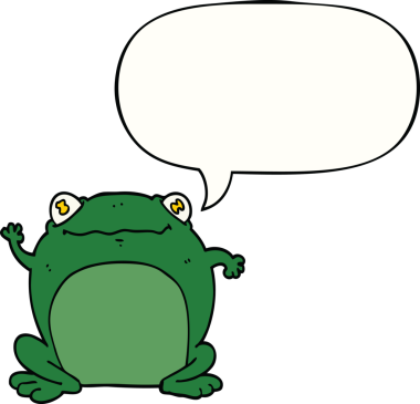 bir insan tarafından çizilmiş konuşma balonlu bir kurbağa.