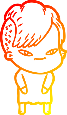 Hipster saç kesimi bir insan tarafından çizilmiş güzel bir çizgi film kızı çizimi.