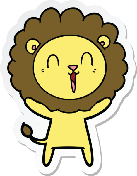 Bir insan tarafından çizilmiş gülen aslanın çıkartması.