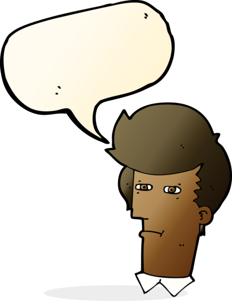 Bir insan tarafından çizilmiş konuşma baloncuğuyla gözlerini kısarak bakan çizgi film adamı.