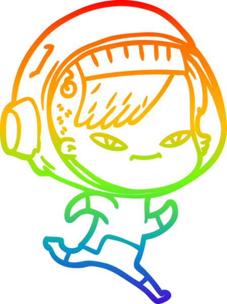 Gökkuşağı gradyan çizgi çizimi bir insan tarafından çizilmiş astronot bir kadın.