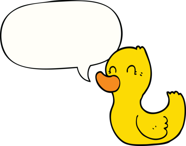 Bir insan tarafından çizilmiş konuşma balonlu ördek.