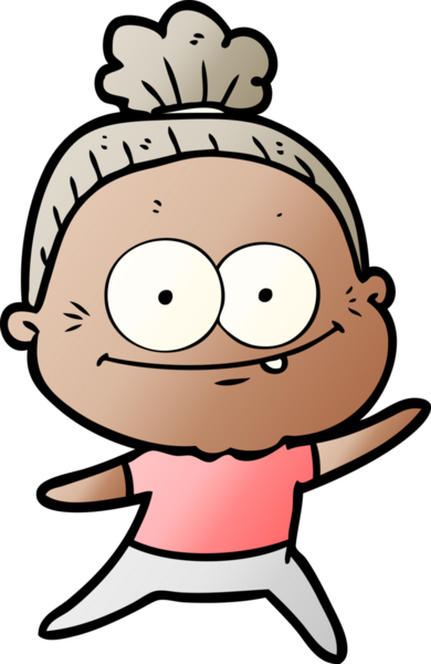 Bir insan tarafından çizilmiş mutlu yaşlı kadın çizgi filmi.