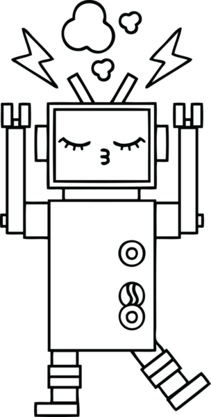 Bir insan tarafından çizilmiş bozuk bir robotun çizgi çizimi