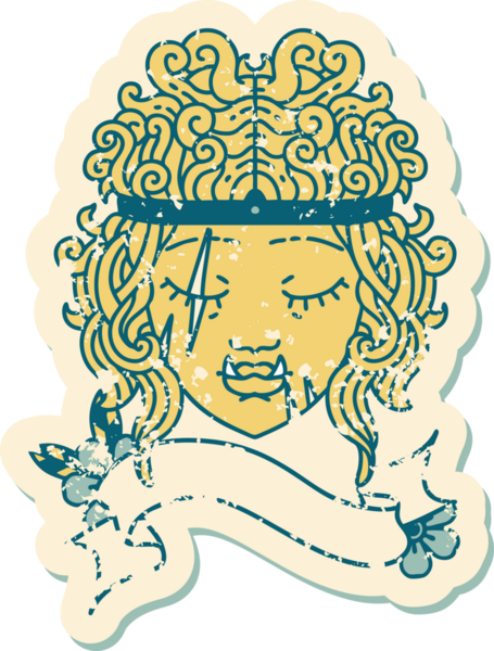 Retro Dövme Tarzı Ork Barbar karakter yüzü Bir insan tarafından çizilmiş