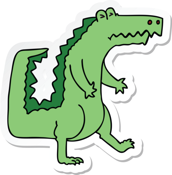 Bir insan tarafından çizilmiş garip bir timsah çizilmiş el çıkartması.