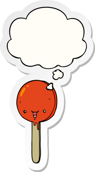 Düşünce baloncuklu şeker lolipopu insan tarafından çizilmiş bir çıkartma.