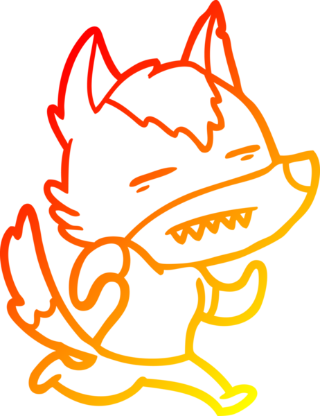 Bir insan tarafından çizilmiş dişleri gösteren çizgi bir kurdun sıcak çizgi çizimi