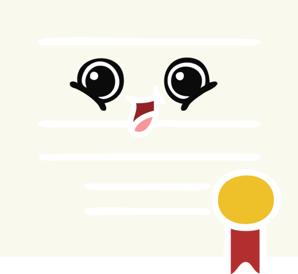 Bir insan tarafından çizilmiş mezuniyet diplomasının düz renkli retro karikatürü