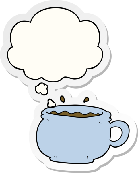 Düşünce baloncuklu sıcak kahve fincanı insan tarafından çizilmiş bir çıkartma.