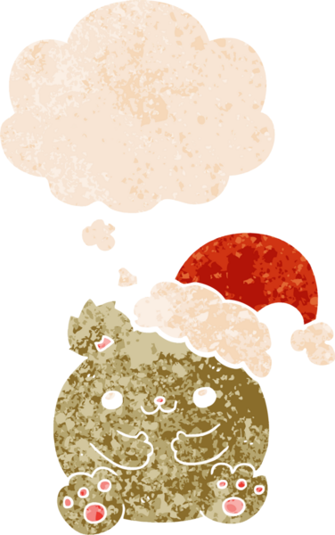 Hoş bir çizgi film Noel ayısı. Düşünce baloncuğu, grunge 'da sıkıntılı retro tarzı bir insan tarafından çizilmiş.