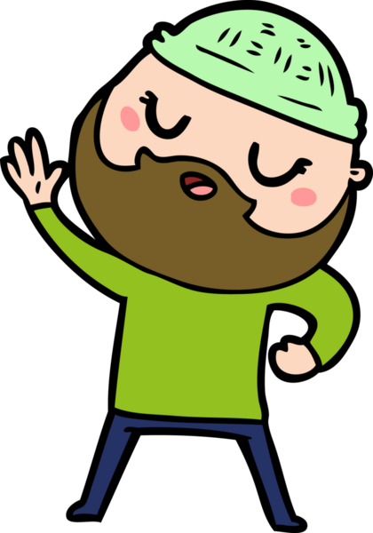 Bir insan tarafından çizilmiş sakallı bir çizgi film adamı.