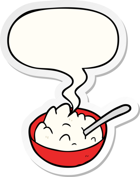 Bir insan tarafından çizilmiş konuşma balonu çıkartmalı lapa kasesi.