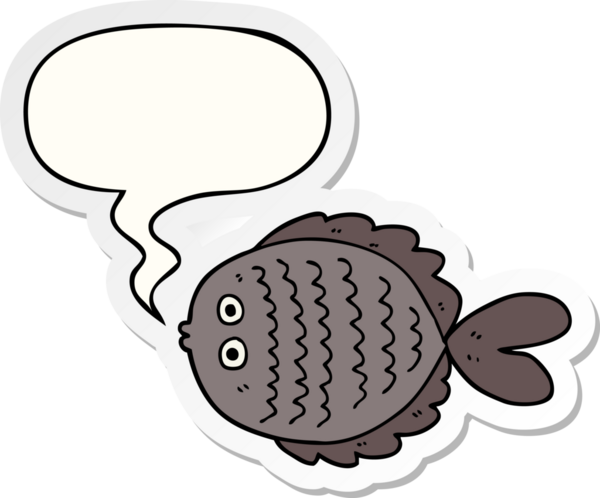 Bir insan tarafından çizilmiş balon çıkartmalı karikatür düz balık.