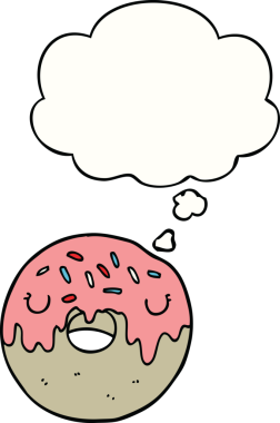 Bir insan tarafından çizilmiş düşünce baloncuklu çizgi film çöreği.