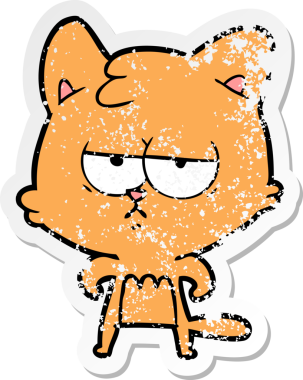 Bir insan tarafından çizilmiş sıkıntılı bir çizgi film kedisinin çıkartması.