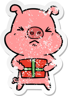 Bir insan tarafından çizilmiş kızgın bir domuzun kederli çıkartması.