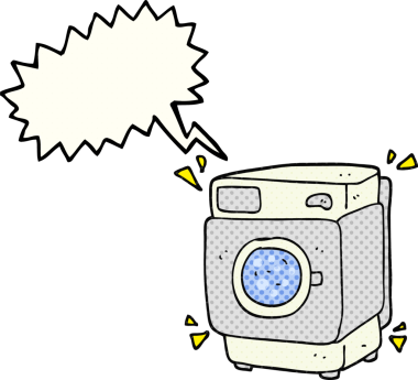 Bir insan tarafından çizilmiş serbest çizilmiş çizgi roman konuşma balonu gürültülü çamaşır makinesi.