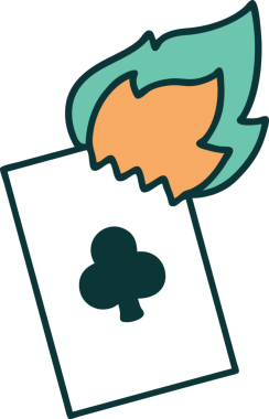 Bir insan tarafından çizilmiş alevli bir kartın ikonik dövme şekli