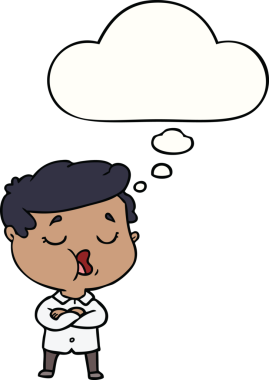 Bir insan tarafından çizilmiş düşünce baloncuğuyla konuşan çizgi film adamı.