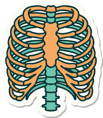 Bir insan tarafından çizilmiş geleneksel bir göğüs kafesi stili dövme çıkartması.