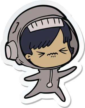 Bir insan tarafından çizilmiş kızgın bir uzay kızının çıkartması.