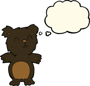 Bir insan tarafından çizilmiş düşünce baloncuğu olan sevimli siyah ayı yavrusu.