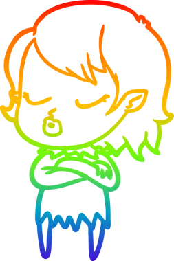 Gökkuşağı gradyan çizgisi. Bir insan tarafından çizilmiş şirin bir vampir kız çizgi filmi.