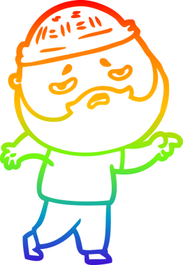 Bir insan tarafından çizilmiş sakallı, endişeli bir çizgi film çizimi.