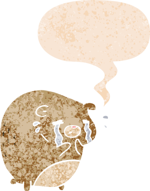 çizgi film ağlayan ayı grunge üzgün retro stil bir insan tarafından çizilmiş konuşma balonu