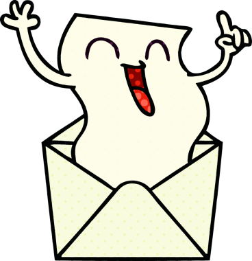 Bir insan tarafından çizilmiş komik çizgi roman tarzı mutlu bir mektup.