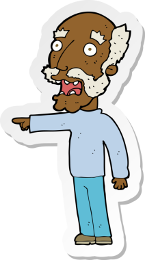 Karikatür çıkartması. Korkmuş yaşlı bir adam bir insan tarafından çizilmiş.