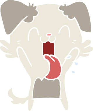 Bir insan tarafından çizilmiş düz renk çizgi film soluyan köpek.