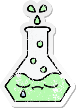 Bir insan tarafından çizilmiş sevimli bir bilim şişesinin sıkıntılı çıkartması.