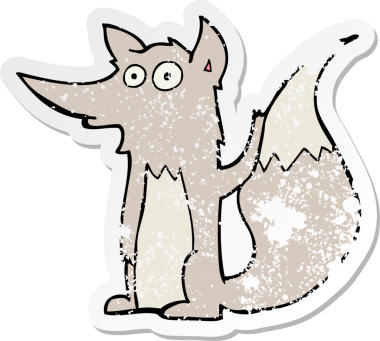 Bir insan tarafından çizilmiş bir kurt çizgi film çıkartması.