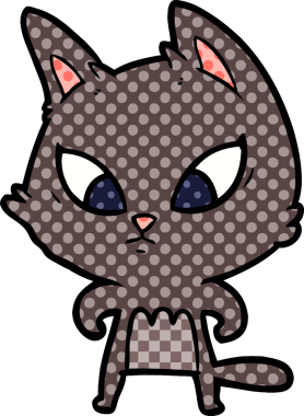 Bir insan tarafından çizilmiş kafası karışmış çizgi film kedisi.