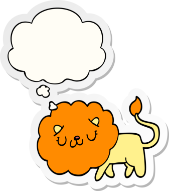 Düşünce baloncuklu çizgi film aslanı insan tarafından çizilmiş bir çıkartma.