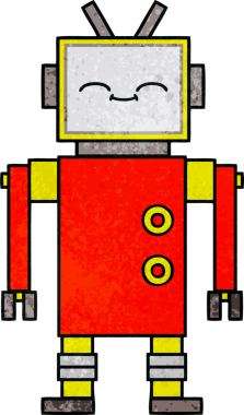 Bir insan tarafından çizilmiş bir robotun retro grunge dokusu