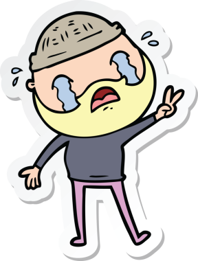 Bir insan tarafından çizilmiş ağlayan sakallı bir adamın çıkartması.