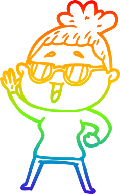 Bir insan tarafından çizilmiş gözlük takan mutlu bir kadının çizgi çizimi.