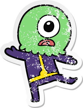 Bir insan tarafından çizilmiş sıkıntılı bir Tepegöz uzaylı uzay adamı çıkartması.