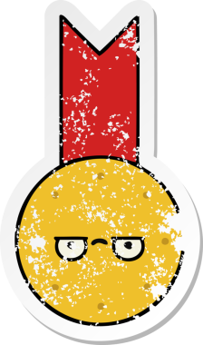 Bir insan tarafından çizilmiş şirin bir altın madalyanın sıkıntılı çıkartması.