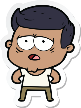 Bir insan tarafından çizilmiş yorgun bir çizgi film çıkartması.