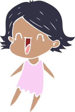 Bir insan tarafından çizilmiş düz renkli mutlu kadın çizgi filmi.