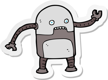 Bir insan tarafından çizilmiş komik çizgi film robotunun çıkartması.