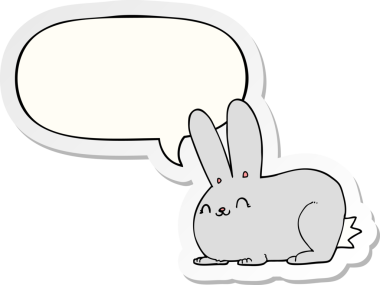 Bir insan tarafından çizilmiş konuşma balonu çıkartmalı çizgi film tavşanı.